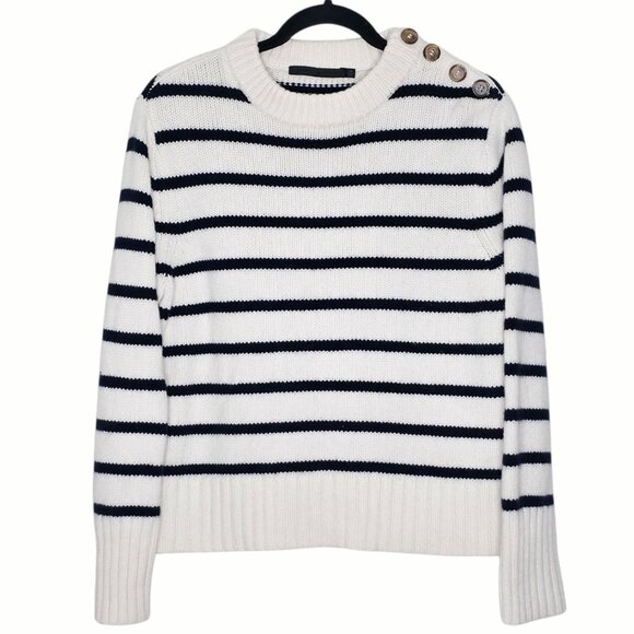 Jenni Kayne Grace Cashmere‎ Navy Stripe Crewneck Sweater Size M - Picture 3 of 10